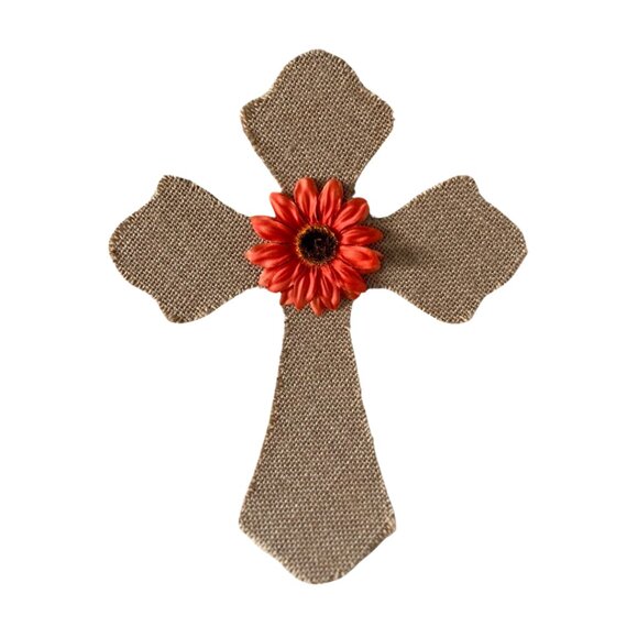 Burlap Decorative Wooden Cross with Sunflower - 12 inch - Handmade - Picture 1 of 3